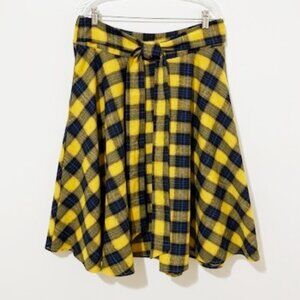 Belle Poque Yellow Blue Plaid Flannel Midi A-Line Skirt Pockets Size 2XL NWT